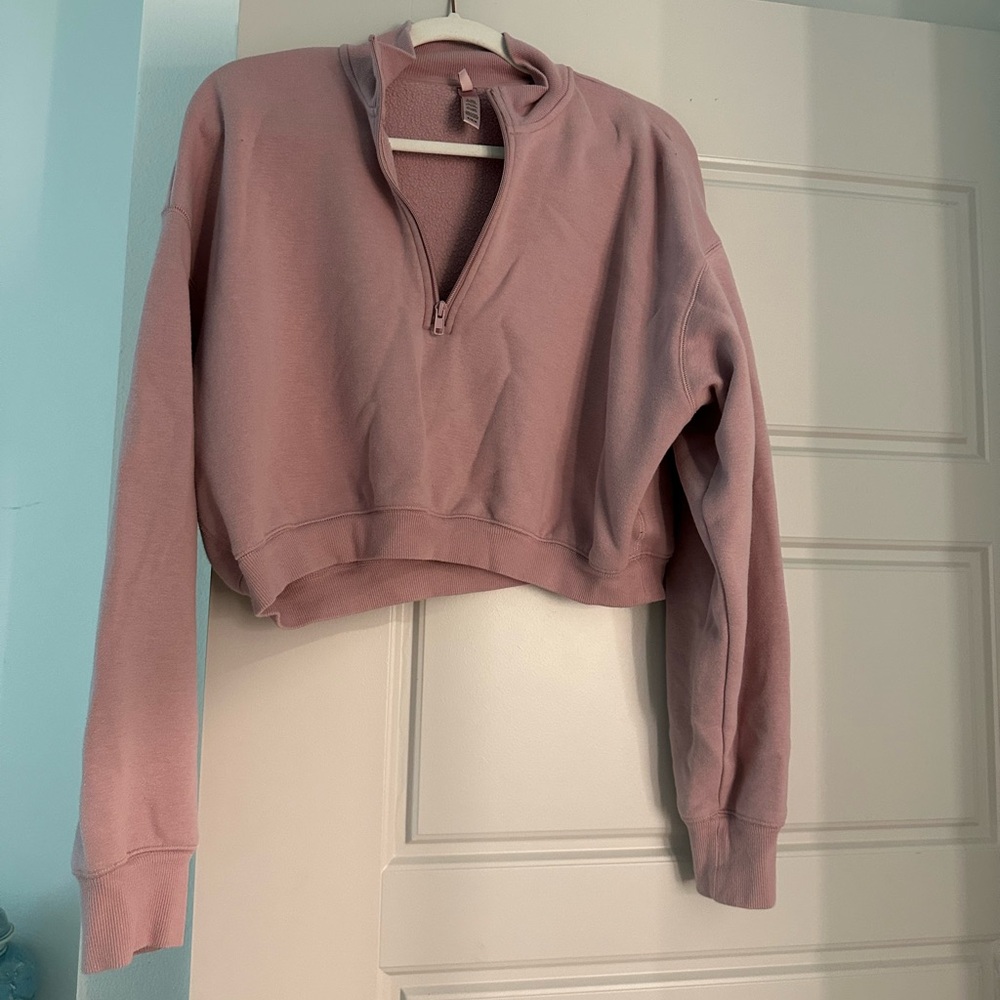 SKIMS Pink Crop Polo Sweatshirt